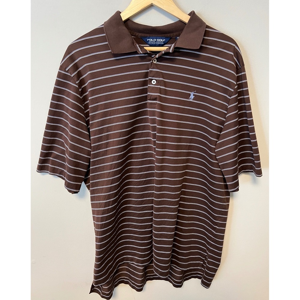 Polo Golf Ralph Lauren Polo Shirt Mens XL Brown Striped Pre-owned Pima Cotton